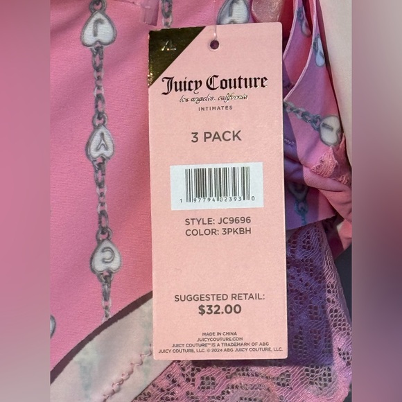 Juicy Couture NWT 3 Pk Size XL Pink Patterned Black & Blush Lace Panties (I019) - Picture 9 of 9
